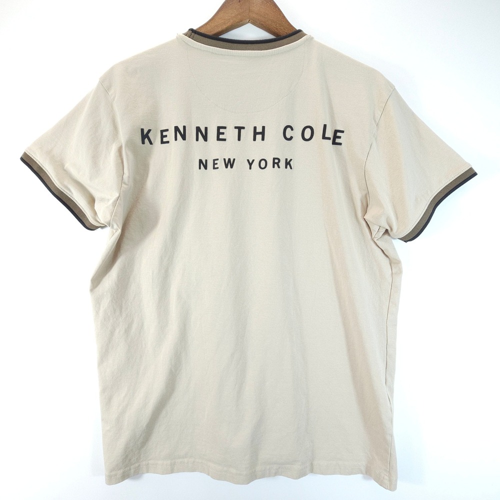 Kenneth Cole T-Shirt Mens Large Tan Minimalist Streetwear Cotton Logo Tee EUC